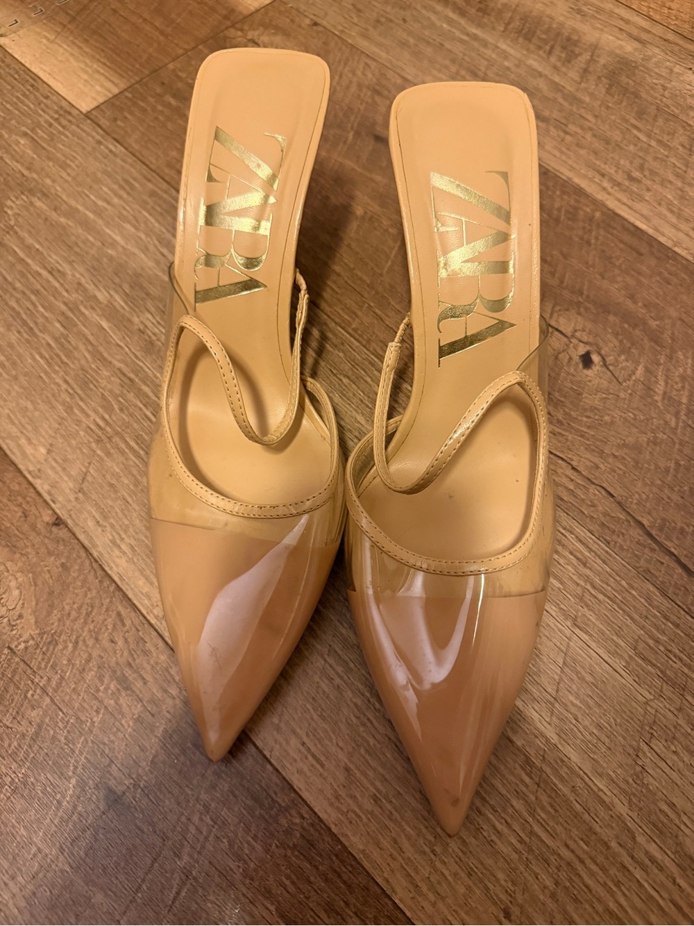 ZARA Patent Nude-Tan Pointed Toe Slip-On Heels